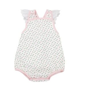 Beaufort Bonnet Company White and Pink Baby Romper with Rosebud print